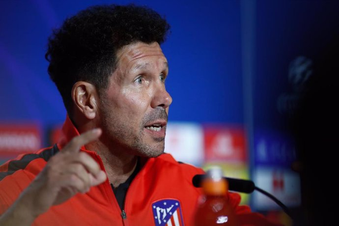Diego Pablo Simeone of Atletico de Madrid during the press conference before of the Champions League football match played between Atletico de Madrid and Juventus at Wanda Metropolitano Stadium in Madrid, Spain, on September 17, 2019.