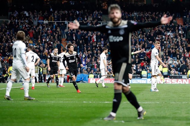 Lasse Schone celebra el 1-4 en el Real Madrid-Ajax de la vuelta de octavos de la Liga de Campeones 2018-19