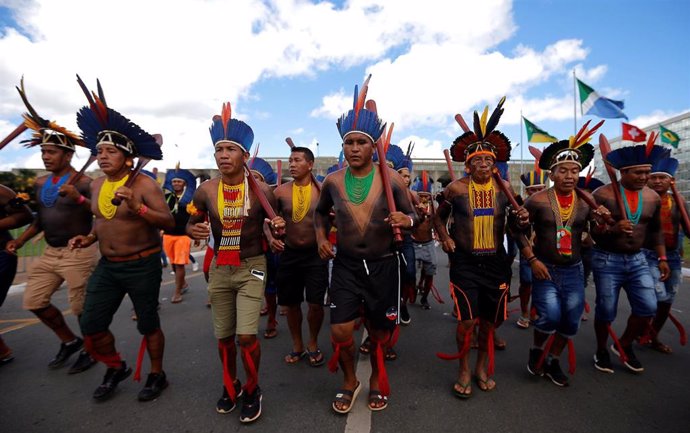 Tribus indígenas salen a la calle para protestar en Brasil.