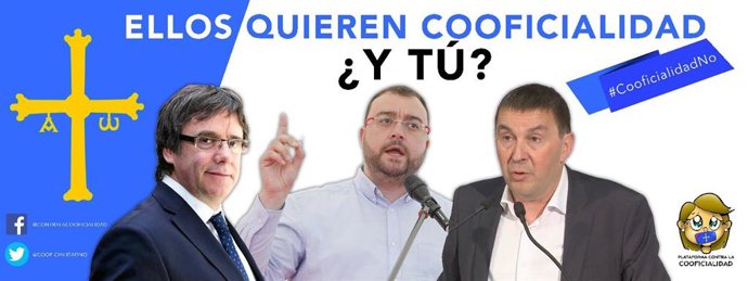 Cartel contra el bable de la Plataforma contra la Cooficialidad en vallas publicitarias en Asturias.