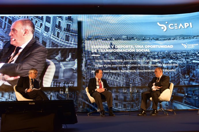 El presidente de LaLiga, Javier Tebas, durante el congreso de CEAPI