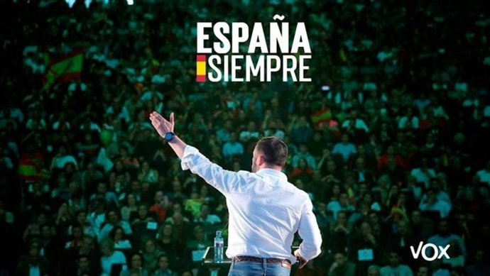Cartel de la campaña electoral del 10N de Vox, con una foto de Santiago Abascal, presidente del partido, bajo el lema.