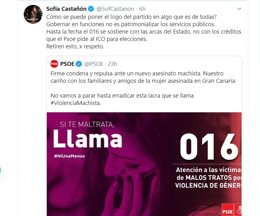 La diputada de Podemos Sof&#237;a Casta&#241;&#243;n contesta en Twitter a un tuit del PSOE sobre violencia machista