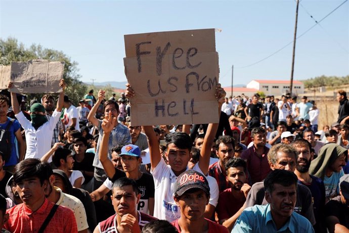 Protesta en el campo de Moria