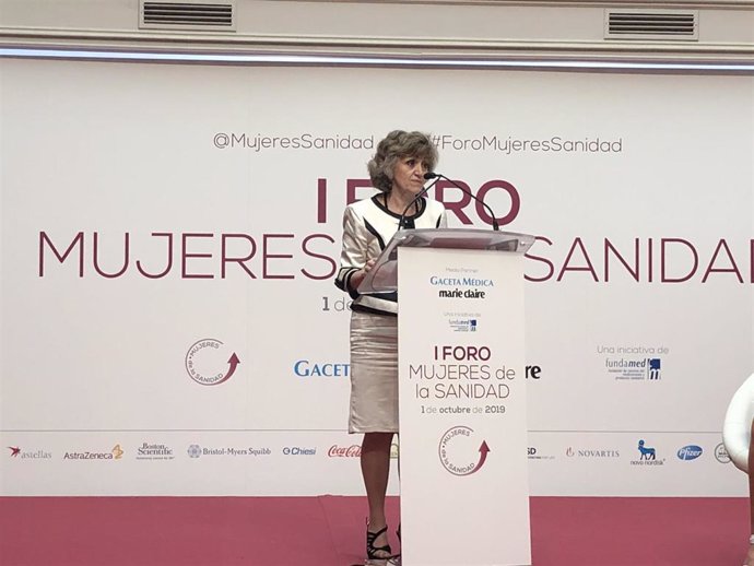 La ministra de Sanidad en funciones, María Luisa Carcedo, durante su intervención en el 'I Foro de Mujeres de la Sanidad'