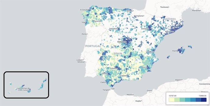Gráfico de renta per cápita en municipios españoles de más de 1.000 habitantesb