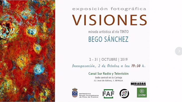 Imagen del cartel anunciador de la exposición 'Visiones, mirada artística al río Tinto', que se inaugura este miércoles en la RTVA.