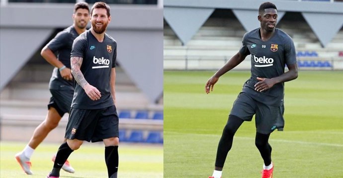 Los jugadores del FC Barcelona Leo Messi y Ousmane Dembélé, con el alta médica antes de recibir al Inter de Milán