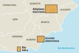 Mapa muestreo ranita Meridional en el Sureste