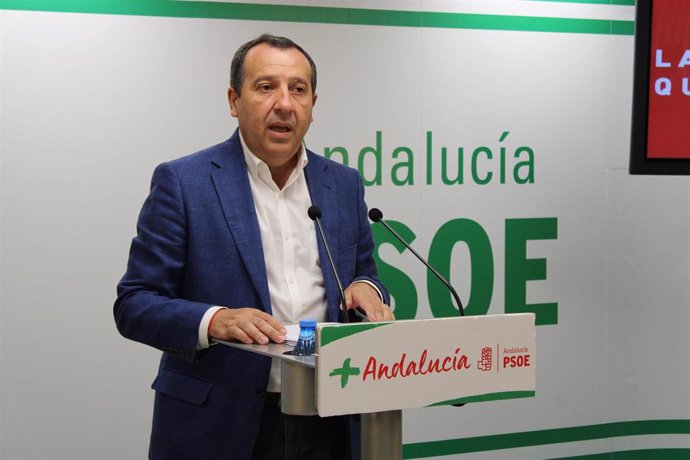 El secretario general del PSOE de Málaga, José Luis Ruiz Espejo, en rueda de prensa.