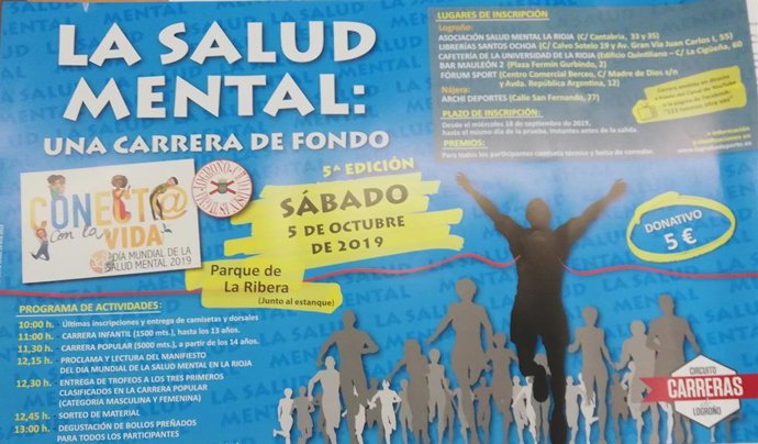 La quinta edición de la carrera solidaria por el Día Mundial de la Salud Mental se celebrará este domingo en el Parque de La Ribera.