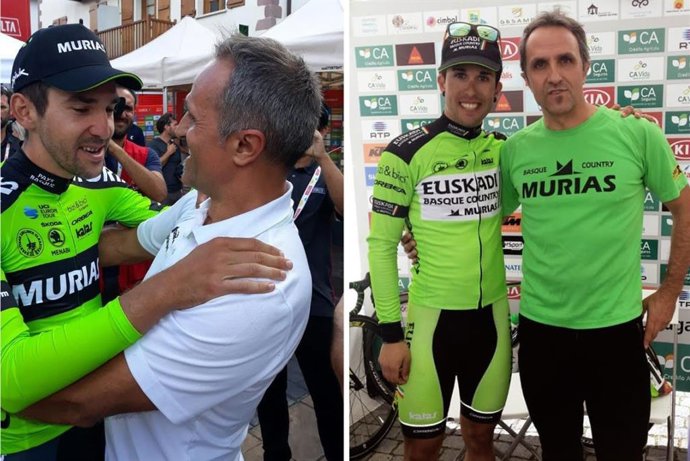 El manager general del Euskadi-Murias con Mikel Iturria (izquierda) e Imanol Estévez (derecha)