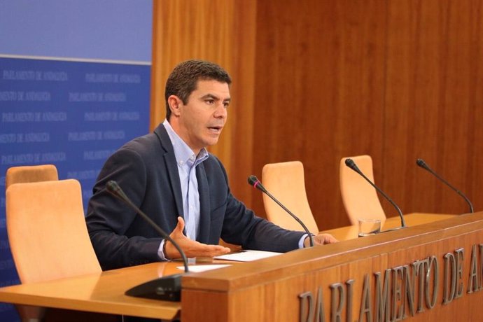 El portavoz parlamentario de Cs, Sergio Romero, en rueda de prensa.