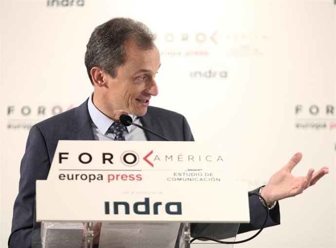 El ministro de Ciencia, Innovación y Universidades en funciones, Pedro Duque, durante su intervención en el Foro América organizado por Europa Press, en Madrid (España), a 2 de octubre de 2019.