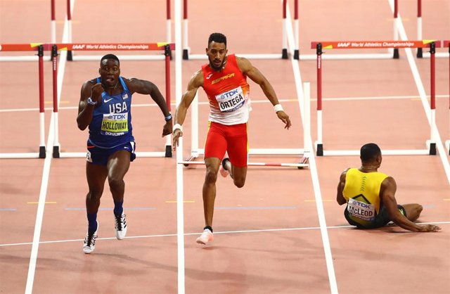 Foto de la final accidentada en los 110 mv en Doha 2019