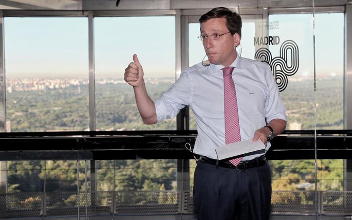El alcalde de Madrid, José Luis Martínez- Almeida, durante su intervención en la presentación de la estrategia del Ayuntamiento para la calidad del aire de Madrid, en Madrid (España), a 30 de septiembre de 2019.