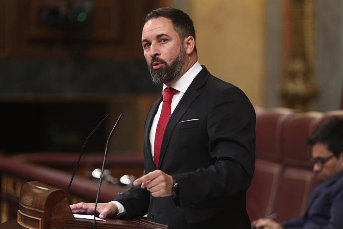 El presidente de VOX , Santiago Abascal, en el Congreso.