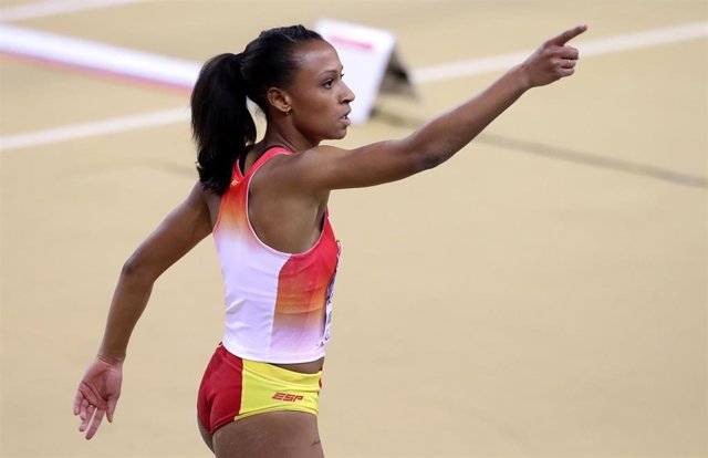 La atleta española Ana Peleteiro durante los Europeos Indoor de Glasgow 2019