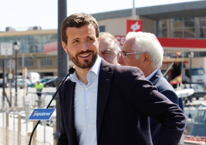 El presidente del Partido Popular, Pablo Casado, en Melilla un encuentro con los miembros de la Confederación de Empresarios de la Ciudad Autónoma.