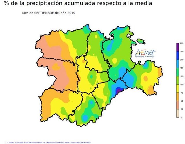 Mapa elaborado por la Aemet sobre las precipitaciones registradas en Castilla y León en septiembre