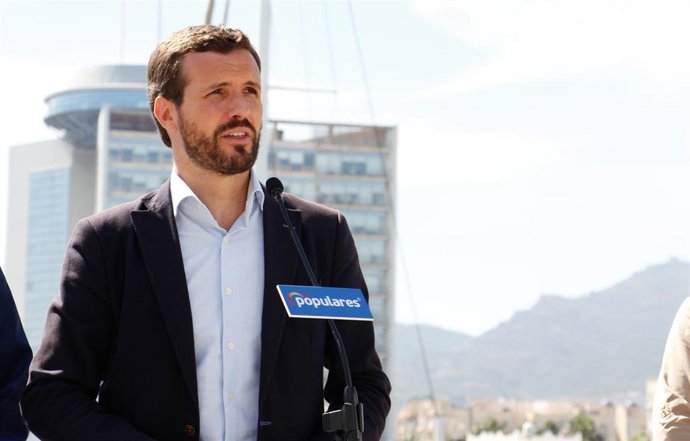 El presidente del Partido Popular, Pablo Casado, en Melilla un encuentro con los miembros de la Confederación de Empresarios de la Ciudad Autónoma.