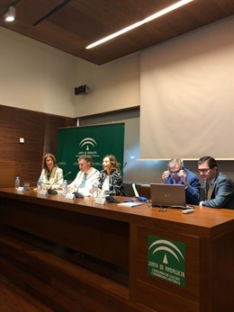 Reunión de dirigentes de la Junta de Andalucía en Málaga con ayuntamientos para explicarles el decreto sobre viviendas irregulares.