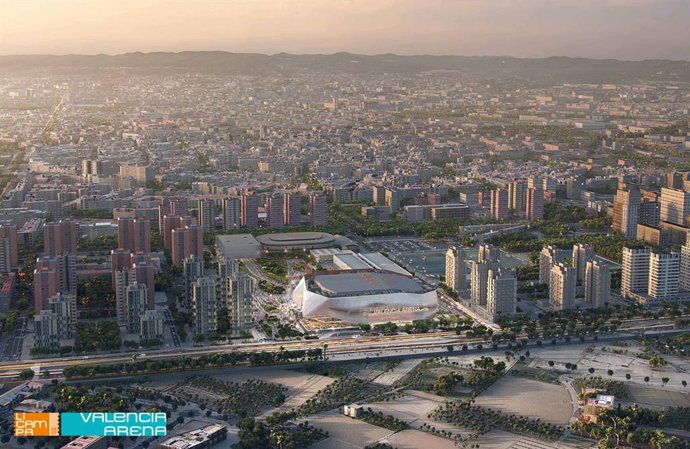 Recreación de una imagen general del futuro Valencia Arena.
