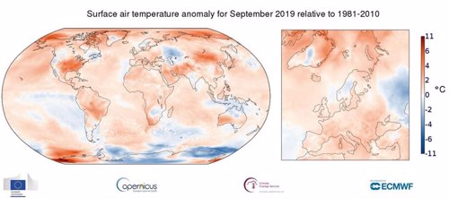 Anomalía temperaturas de septiembre de 2019