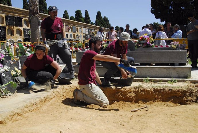 Trabajos de exhumación de la fosa 127 del cementerio de Paterna