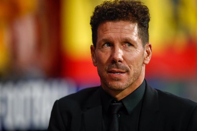Diego Pablo Simeone, coach of Atletico de Madrid, during the Spanish League (La Liga) football match played between Atletico de Madrid and Real Madrid at Wanda Metropolitano Stadium in Madrid, Spain, on September 28, 2019.
