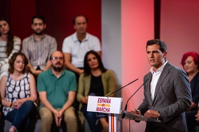 Foto del líder de Ciudadanos, Albert Rivera, en un acto de precampaña en Madrid