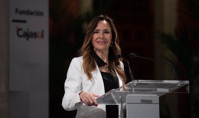 La cabeza de lista del PP al Congreso por la provincia, Teresa Jiménez-Becerril, en una imagen de archivo en los desayunos informativos de Europa Press Andalucía.