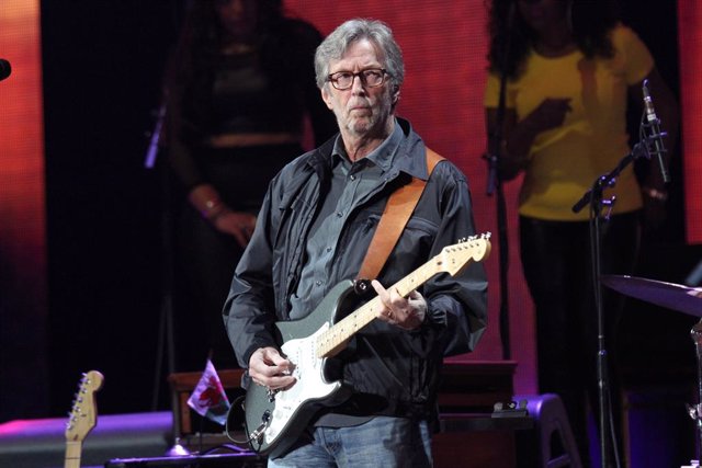 Eric Clapton on stage at the Crossroads Guitar Festival at Madison Square Garden in New York City.