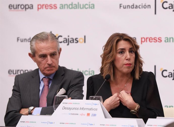 La secretaria general del PSOE-A, Susana Díaz, en el desayuno informativo de Europa Press Andalucía.