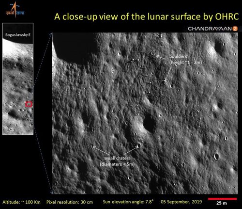 Imágenes de la superficie lunar tomadas por Chandrayaan 2