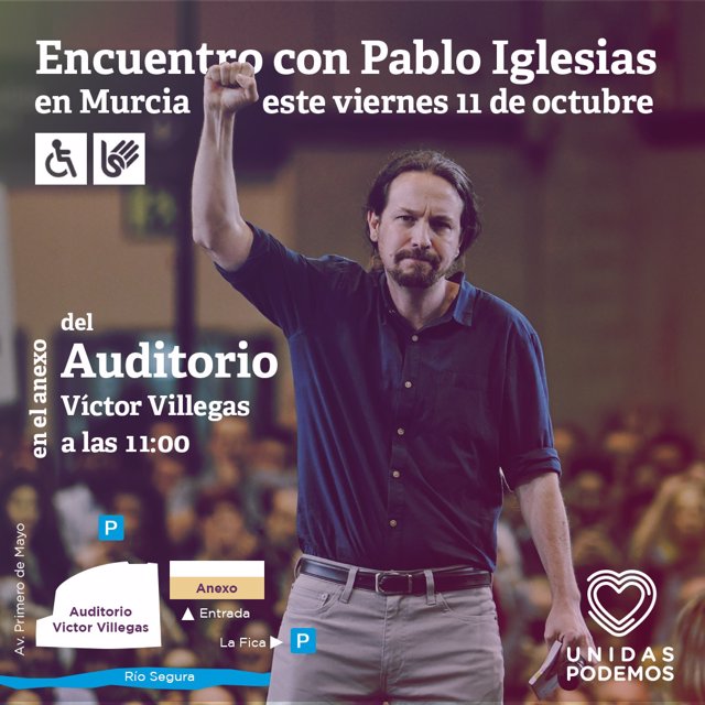 Cartel visita Pablo Iglesias a Murcia el 11 de octubre 2019