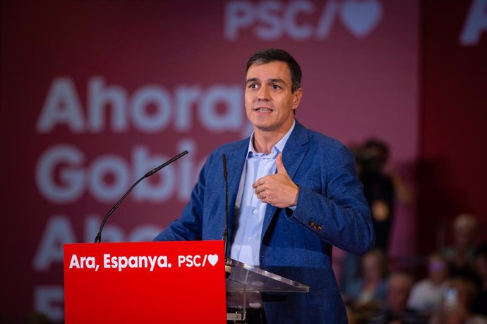 El presidente del Gobierno en funciones, Pedro Sánchez, interviene en un acto político socialista, en Barcelona (Cataluña/España) a 9 de octubre de 2019.