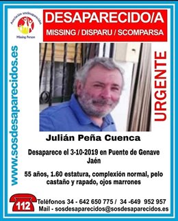 Aviso sobre la desaparición del vecino de Puente de Génave.