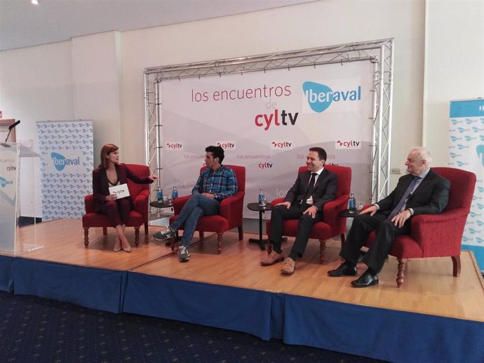 Miguel de Lucas, Jordi Pinto y Gerardo Gutiérrez en el encuentro de CyLTV e Iberaval.