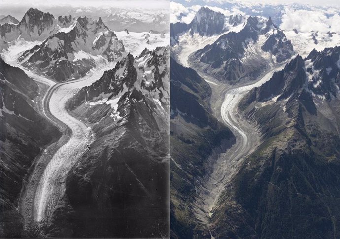 Fotos aéreas ilustran el deshielo a gran escala del Mont Blanc