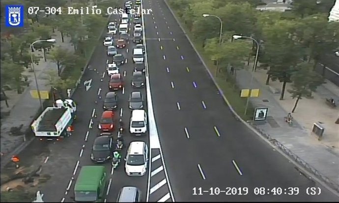 Imagen del corte de tráfico en el Paseo de la Castellana.