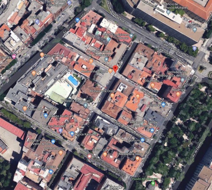 Zona que se peatonalizará en Cáceres