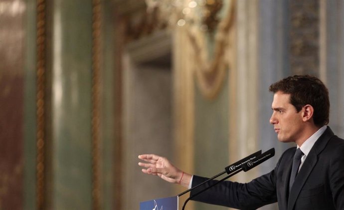 El presidente de Ciudadanos, Albert Rivera, en un desayuno informativo de Nueva Economía Fórum en el Casino Gran Círculo, en Madrid