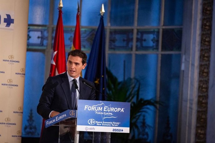 El presidente de Ciudadanos, Albert Rivera, en un desayuno informativo de Nueva Economía Fórum en Madrid.