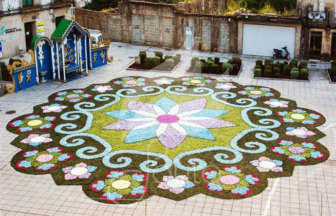Alfombra floral realizada por la Asociación de Alfombristas Do Corpus Christi de Ponteareas
