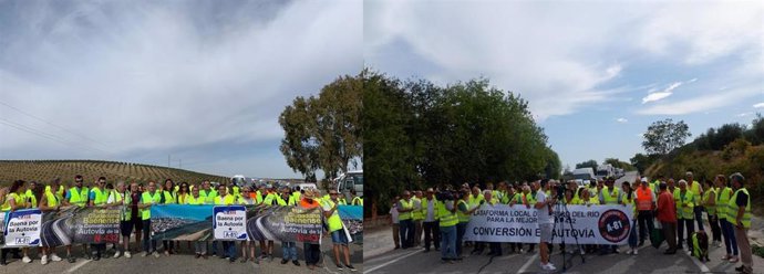 Participantes en los cortes de la N-432 en Baena y Castro del Río para reclamar su conversión en autovía.