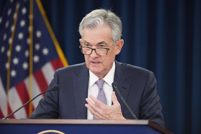 HANDOUT - 18 September 2019, US, Washington: USFederal Reserve (FOMC) chairman Jerome Powell speaks during a press conference. The US Federal Reserve on Wednesday lowered the target range for interest rates by a quarter point - the second cut in just o