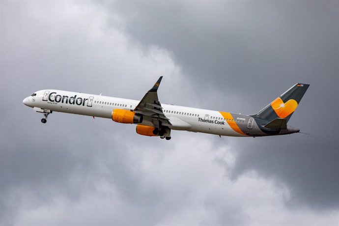 FILED - 25 September 2019, North Rhine-Westphalia, Duesseldorf: An aircraft of the airline Thomas Cook takes off from Duesseldorf Airport. The French subsidiary of travel firm Thomas Cook was placed in administration onTuesday, after the collapse of th
