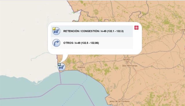El vuelco de un camión en el Puente de Ayamonte en la A-49 provoca cortes en la circulación