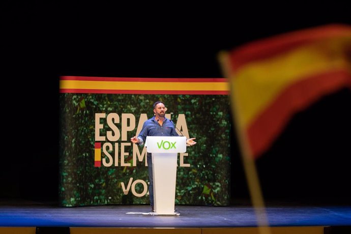 El presidente de Vox, Santiago Abascal, en un acto de Vox en Guadalajara